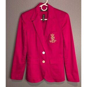 Vtg Lauren Ralph Lauren Petite Pink Crown Crest Blazer Jacket Logo Women Prep 6P